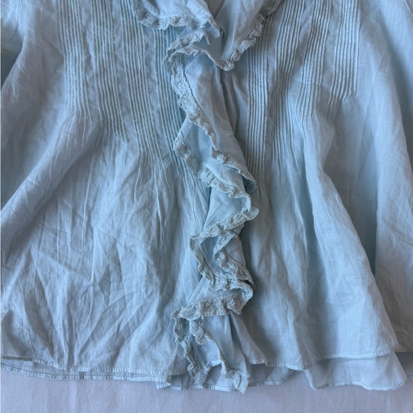 Doen NWT Medium Henri Ruffle Cotton Blouse in Alice Blue - Picture 11 of 14